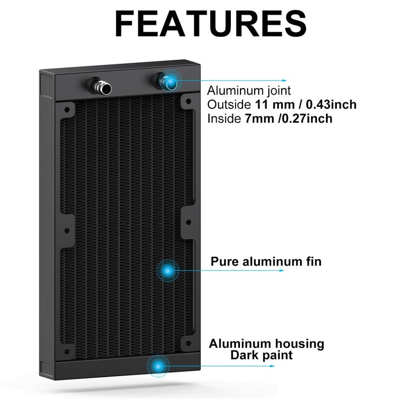 Clyxgs Water Cooling Radiator, 12 Pipe Aluminum Heat Exchanger Radiator with Tube for PC CPU Computer Water Cool System DC12V 240mm - Image 2